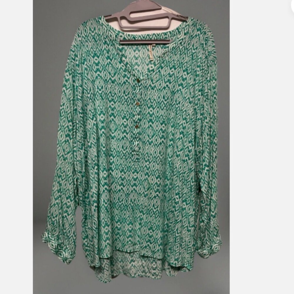 GRAND & GREENE Women’s Green Rayon Blouse Long Sleeve Lightweight Plus Size 3X